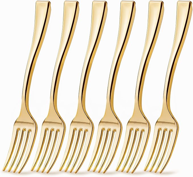 Posh Setting - Plastic Mini Gold Forks, Gold Mini Forks, Gold Plastic Mini Dessert Forks, Disposable Tiny Gold Forks, 4 inch Gold Plastic Forks, Taster Forks, Small Forks, Appetizer Forks (80 Pack)