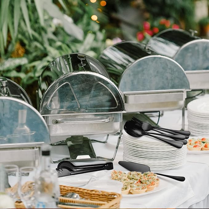 12 Pieces Black Serving Utensils, Stainless Steel Fine Vintage Serving Utensils with Serving Spoons Kitchen Mixing for Cake Server,Soup Ladle,Butter,Stirring,Tongs Ect Decorate Wedding