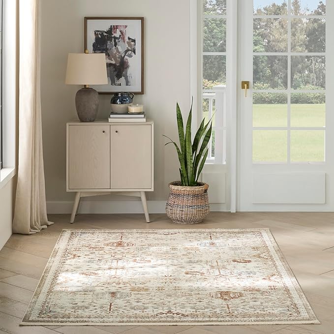 Nourison Home Pardis Ivory Rust 5'3" x 7' Area Rug - Easy Clean, Non Shedding, Bed Room, Living Room, Dining Room, Kitchen (5' x 7')