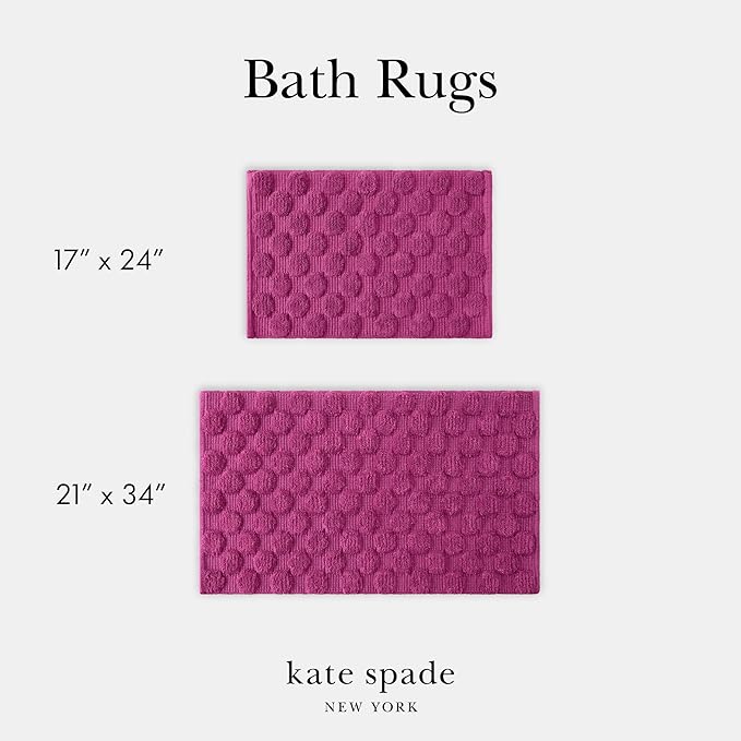Kate Spade New York Dotted Woven Bath Rug, 21 in x 34 in, Absorbent Bath Mat, Slip Resistant, Made from 100% Cotton, Machine Washable, Fuchsia Red