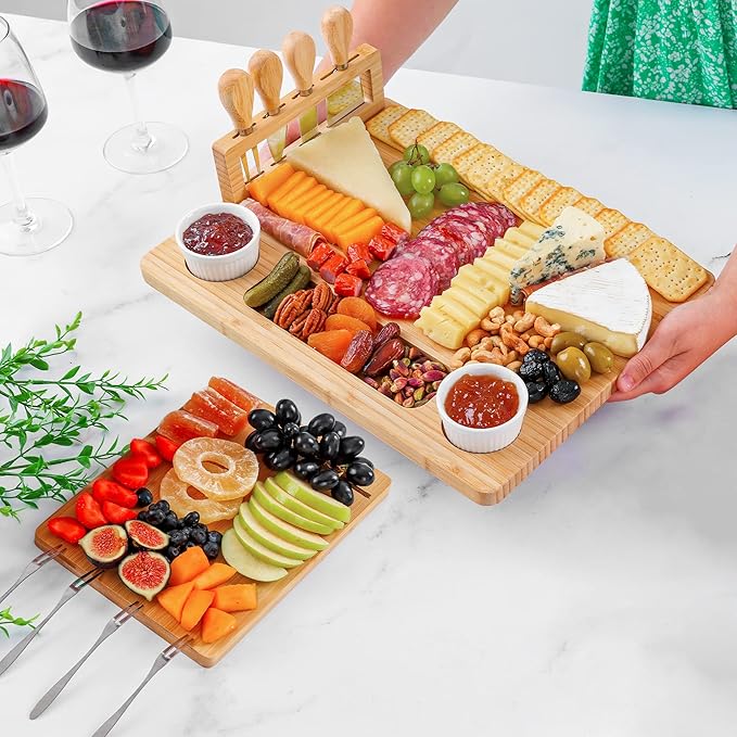 Zulay Charcuterie Board Set Large - Great White Elephant Gift, Housewarming Gift for New Home, Bamboo Cheese Board - Charcuterie with Accessories, Wine and Cheese