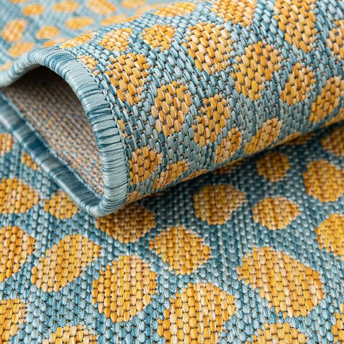 Unique Loom Jill Zarin Outdoor Collection Area Rug - Cape Town (7' 10'' Square, Yellow and Aqua/ Light Blue)