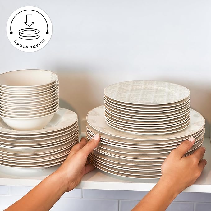 Karaca Siena 53-Piece Porcelain Plates and Bowls Set with Dinner & Dessert Plates, Shakers - Bone China Dishware Sets - Kitchen Dinnerware Set for 12 People