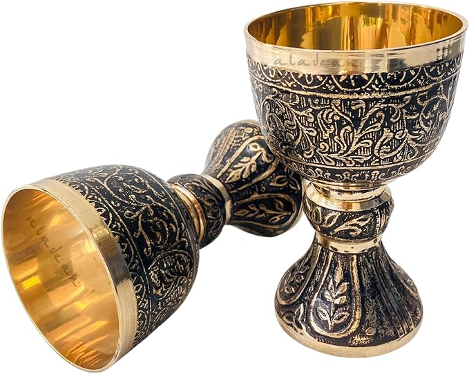 Vintage Chalice Medieval Goblet | 1x Solid Brass Red Wine Glass Cups of Royal King Arthur - Renaissance, Birthday Gifts Christmas Wedding Anniversary Novelty Ceremonial Drinkware (Duke Goblet)