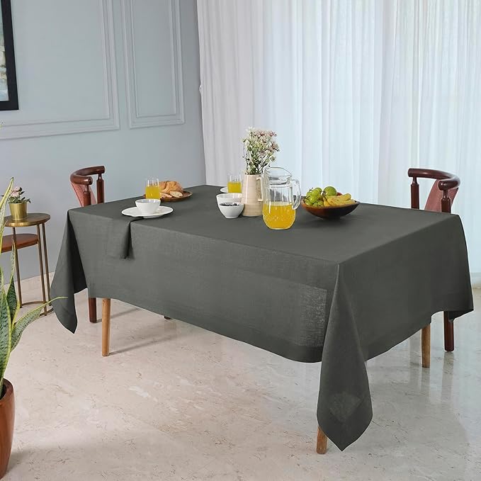 D'Moksha Homes Linen Tablecloth 60 x 90 Inch - 100% Pure Linen Charcoal Grey Tablecloth for Rectangle Tables - Machine Washable Table Cloth for Winter, Christmas, Holiday, New Year