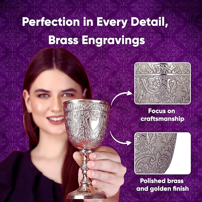 REPLICARTZ Gold Embossed Chalice Goblet – Medieval-Style Brass Cup for Ceremonial Use, Wine, Altar, and Religious Décor – 7 oz / 210 ml Full Size Vintage Goblet for Collectors & Gifts