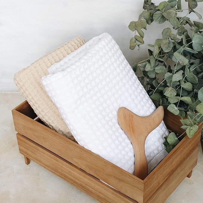 sea me at home Waffle Bath Sheet Set, 100% Turkish Cotton, Includes 1 Bath Sheet, 1 Hand Towel, 2 Face Towels