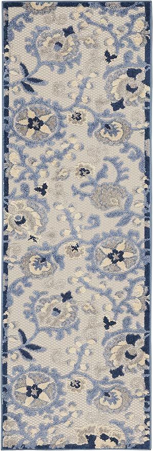 Nourison Home Aloha Blue Grey 2'3" x 8' Area Rug - Easy Clean, Non Shedding, Bed Room, Living Room, Dining Room, Kitchen (8' Runner)
