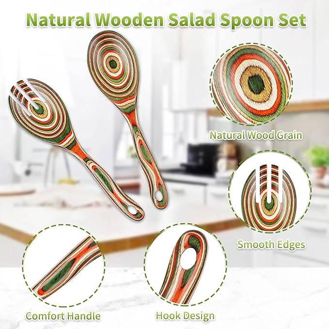 Salad Tongs, Wooden spoons, Salad Tongs for Serving, WOSPONFAN 10-inch Pakkawood Serving Utensils Set Salad Servers Set Kitchen Cooking Utensil
