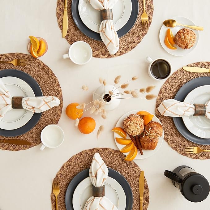 DII French Stripe Dining Table Collection Farmhouse Style Tablecloth, 70 Inches Round, White Chambray