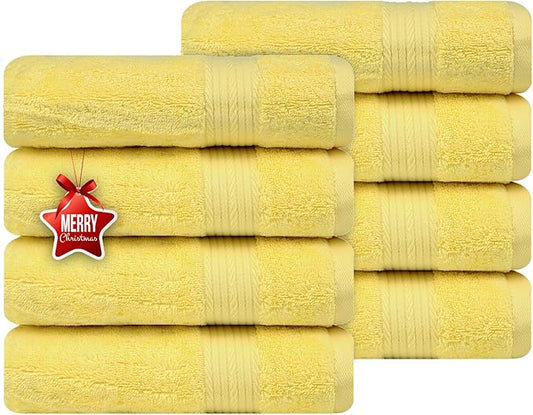 Ample Decor Hand Towel 18 X 28 Inch Pack of 8 600 GSM 100% Cotton,Oeko Tex Certified Soft Absorbent Thick Durable Premium Quality, for Hotel, Bathroom,Spa,Daily Use,Gym-Machine Washable-Yellow