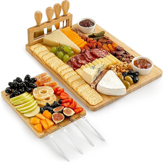 Zulay Charcuterie Board Set Large - Great White Elephant Gift, Housewarming Gift for New Home, Bamboo Cheese Board - Charcuterie with Accessories, Wine and Cheese