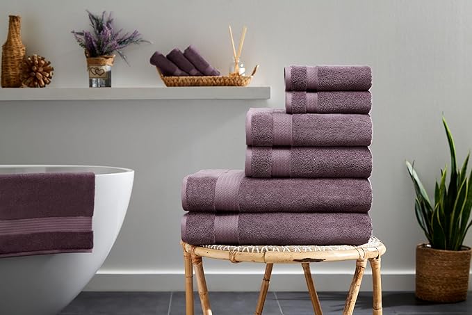 Ozdilek 6-Piece Bath Towel Set, 2 Bath, 2 Hand, 100% Cotton Turkish Towels, 2 Bath Towels (30x60/550 GSM), 2 Hand Towels (16x30/575 GSM), 2 Washcloths (13x13/600 GSM) (Orchid Purple)