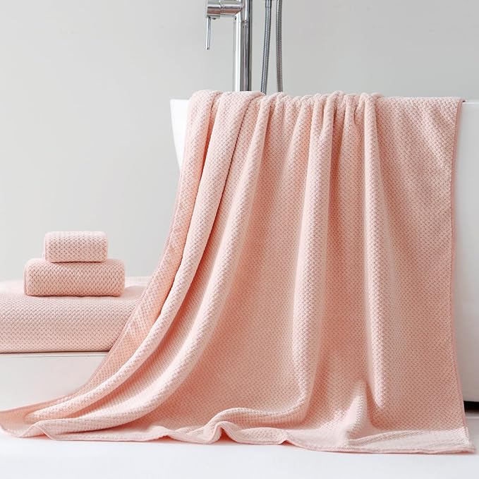 30x60 Inches Extra Large Bath Towels Set Super Soft Absorbent Luxury Microfiber Towels for Bathroom (Pink, 6PCS)