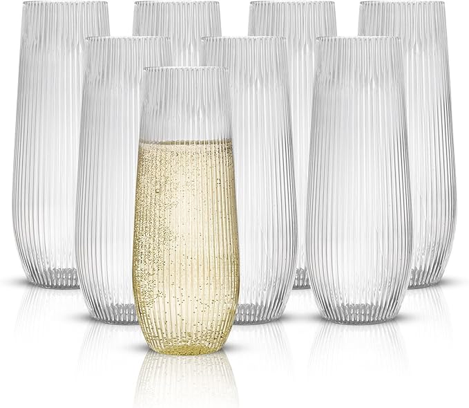 HOMIP 36pcs Clear Plastic Champagne Flutes - 9oz Disposable Champagne Flutes Stemless Toasting Glasses, Ribbed Ripple Design (BPA-Free) for Weddings, Bars & Events - Disposable Party Cups