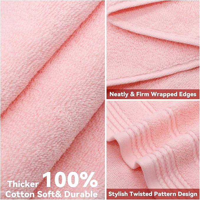 Thmyo Pack of 2 Premium Cotton Super Soft Bathroom Towels Set, 400 GSM Highly Absorbent Towel for Daily Use, Gym, Spa and Hotel, 1 Bath, 1 Hand, Pink