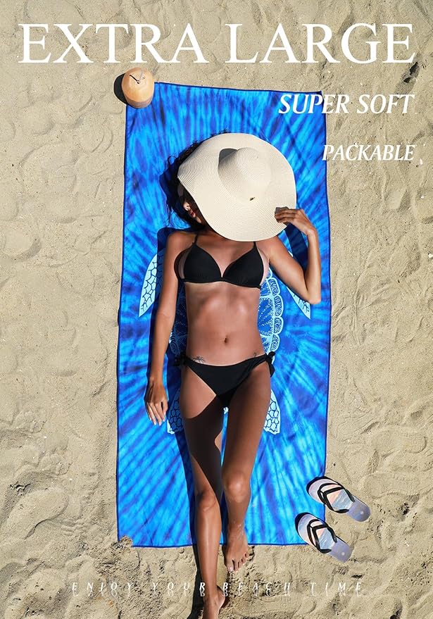 2 Pack Microfiber Lightweight Thin Beach Towel Sand Free Quick Dry Super Absorbent Large Towels for Swimming Pool Yoga Gym Travel Vacation Beach Accessories Essentials Turtle Mandala