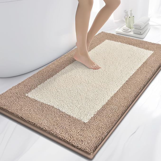 Bathroom Rugs 30" x 60", Non-Slip Extra Soft Absorbent Bath Rugs, Machine Washable Quick Dry Bath Mats for Bathroom Floor, Shower, Bathtub and Sink, Beige & Grayish Brown
