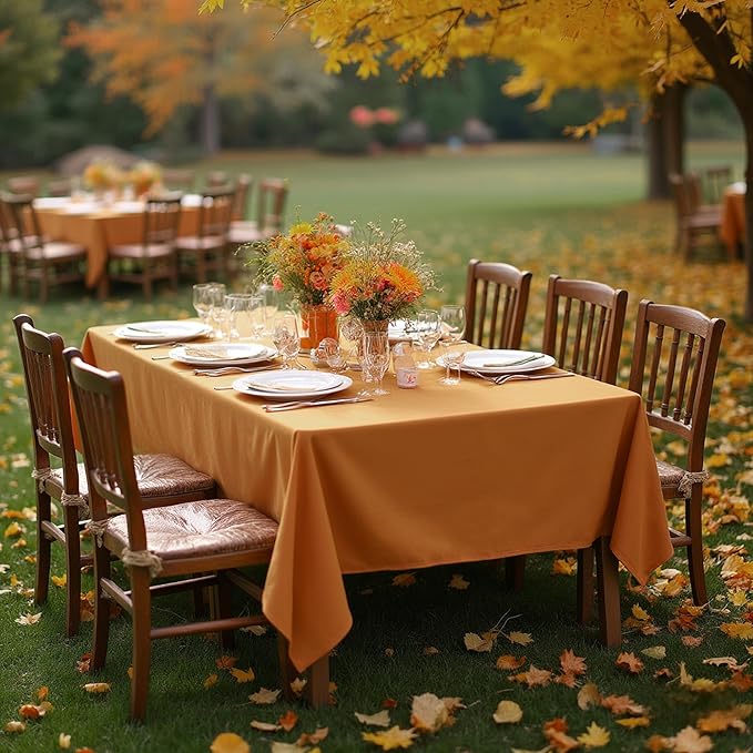 sancua 2 Pack Tablecloth Rectangular 60x102 Inch Light Brown, Thanksgiving Table Cloth Rectangle for 6 Foot Tables - Stain and Wrinkle Resistant Washable Polyester Cover for Fall Dining Parties Bronze