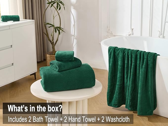Large Bath Towels Set 30x60 Inches Super Soft Absorbent Quick Dry Luxury Microfiber Shower Towels for Bathroom-Dark Green,Pack of 6