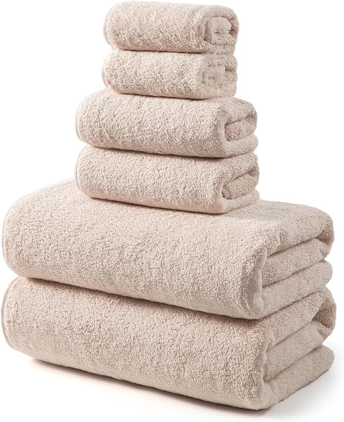 REDKISS 6-Piece Bath Towel Set, Ultra-Plush & Highly Absorbent 100% Cotton Towels for Bathroom, Pink Set Includes 2 Bath Towels, 2 Hand Towels, 2 Washcloths