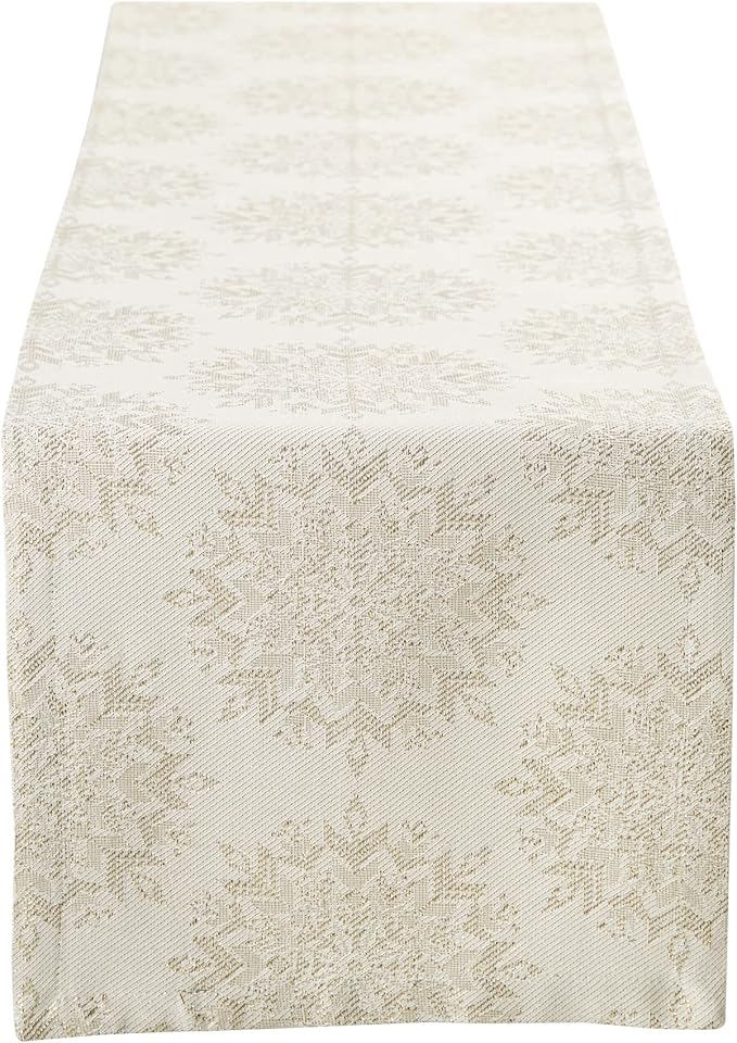 DII Holiday Dining Table Linen Sparkle Metallic Kitchen Décor, Table Runner, 14x108, Jacquard Snowflakes