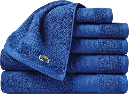 Lacoste Heritage Supima Cotton 6-Piece Towel Set, 2 Bath Towels, 2 Hand Towels, 2 Washcloths, Surf Blue – Highly Absorbent & Quick Drying, Bathroom Essential, Machine Washable