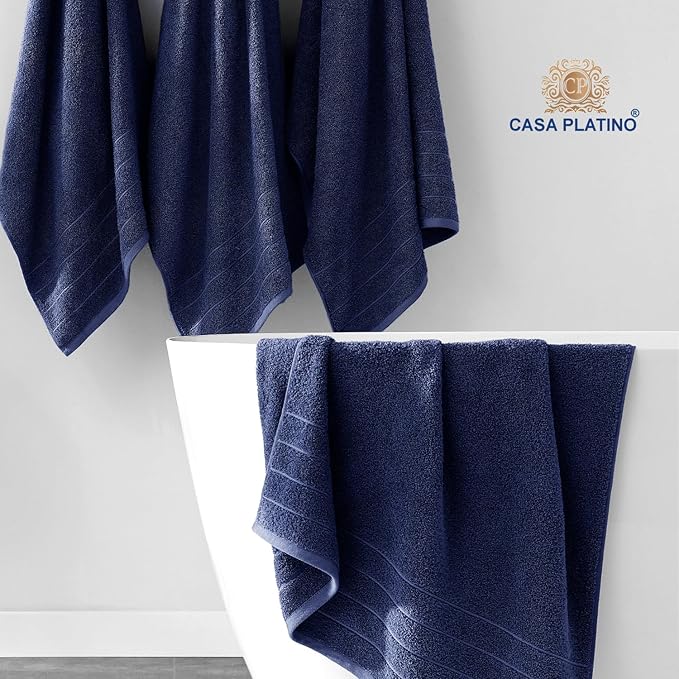 Casa Platino 100% Cotton Luxury Bath Towel Set - 18 Pieces - Ring Spun, Super Soft & Highly Absorbent - 6 Bath, 6 Washcloths, 6 Hand Towels for Bathroom - Holds Well After Multiple Washes - Navy Blue