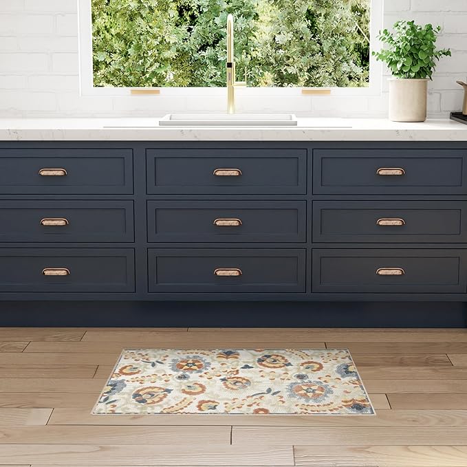 Nourison Home Aloha Grey Multicolor 2'8" x 4' Area Rug - Easy Clean, Non Shedding, Bed Room, Living Room, Dining Room, Kitchen (3' x 4')