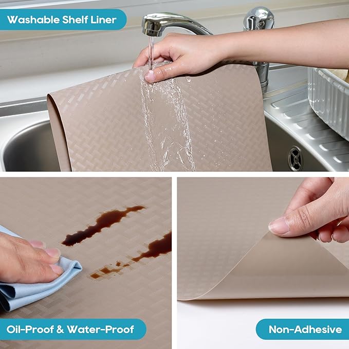 Beige Shelf Liners for Kitchen Cabinets Refrigerator Liners Waterproof & Oil-Proof Kitchen Cupboard Liner Drawer Mats EVA Material Non Adhesive Fridge Liner for Shelves 17.5 x 78.7 Inches