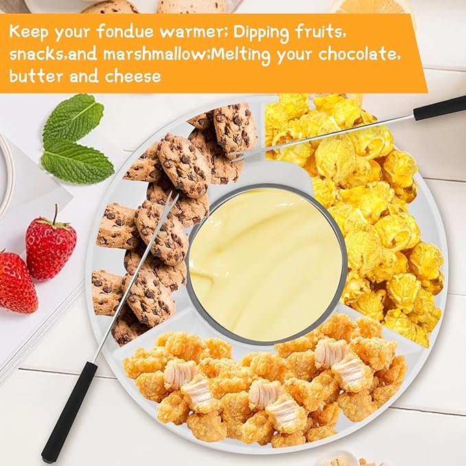 Fondue Pot Electric Set for Chocolate and Nacho Cheese, Chocolate Fondue Kit with Dipping Forks, Temperature Control, 9-ounce Detachable Bowl, Gift Set Date Night Idea Movie Night Game Night Gift Set