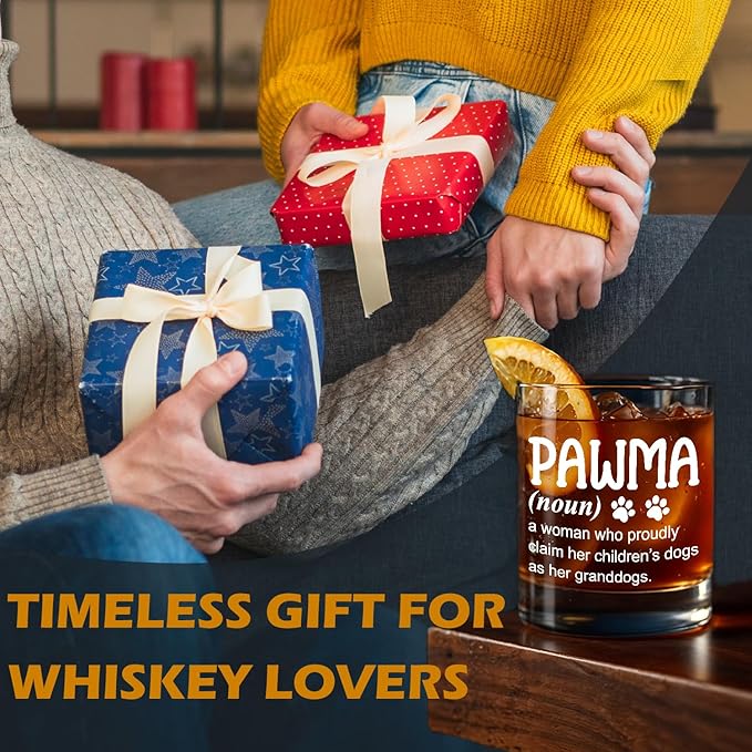 kunlisa Pawma Gifts Whiskey Glasses, Dog Grandma Gifts for Mother's Day, Dog Lovers Owners Gift, 10 oz Drinking Rocks Glasses for Women Whisky Cocktail Scotch Bourbon Liquor