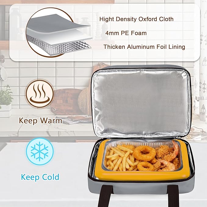 Trunab Insulated Casserole Carrier for Hot or Cold Food, Double Thermal Food Containers, Fit 9x13 Inches Baking Dish Foil Pans, For Picnic Cookouts, Potluck Parties, Beach,Beige (Grey)