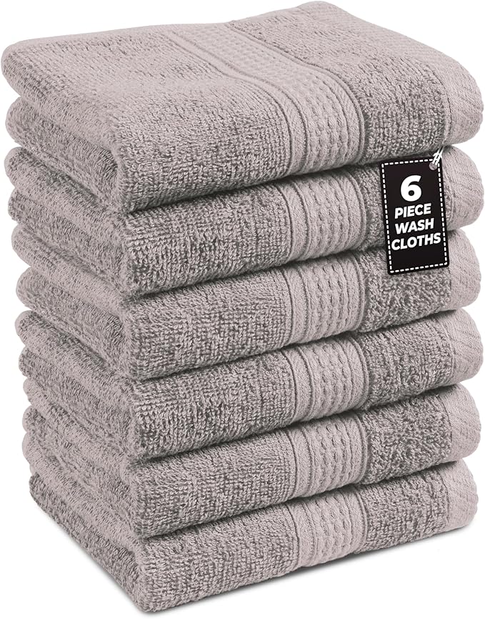 LANE LINEN Hand Towel Set of 6 PC (16"x28") - Turkish Cotton Hand Towel Set - Reinforced Edges, Quick Dry, Soft & Highly Absorbent - Oeko TEX Certified - Mininmal Linting After 3 Washes - Platinum