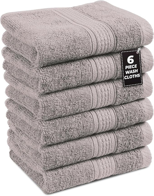 LANE LINEN Hand Towel Set of 6 PC (16"x28") - Turkish Cotton Hand Towel Set - Reinforced Edges, Quick Dry, Soft & Highly Absorbent - Oeko TEX Certified - Mininmal Linting After 3 Washes - Platinum