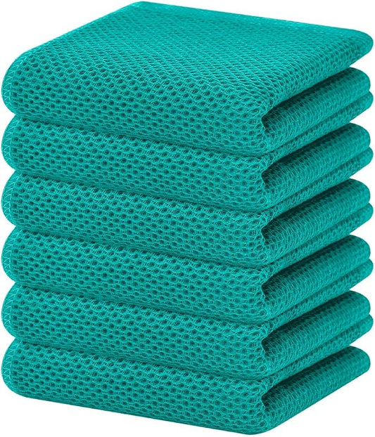 Homaxy 100% Cotton Waffle Weave Kitchen Dish Towels, Ultra Soft Absorbent Quick Drying Cleaning Towel, 13 x 28 Inches, 6-Pack, Teal