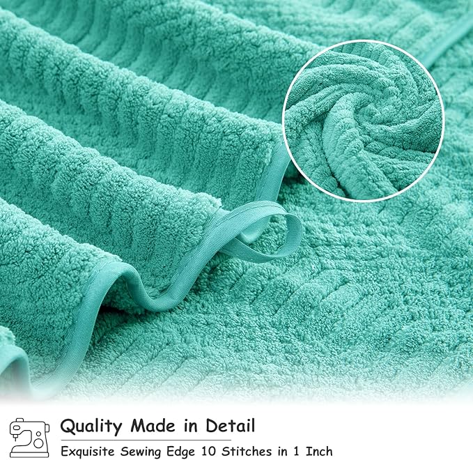 18 Pcs Blue Green Woven Family Towels Set-6 Bath Sheets,6 Hand Towels,6 Washcloths Soft Polyester Towels Absorbent Shower Towel Quick Dry Beach Chair Towel Lint Less Towels Set for Bathroom Spa Gym