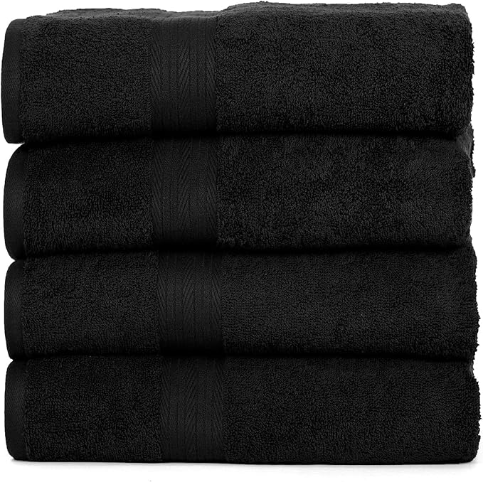 Ample Decor Bath Towels for Bathroom 30 X 54 Inch Soft and Absorbent 100% Cotton 600 GSM- 4pcs Black