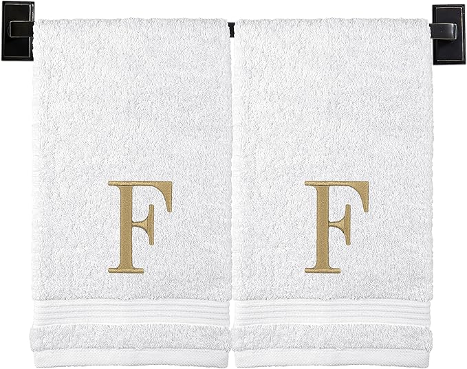 Monogrammed Hand Towels for Bathroom | Luxury Turkish Cotton | Embroidered in USA | Set of 2 | Choose Set Color and Monogram Color | A - Z | Modern Font