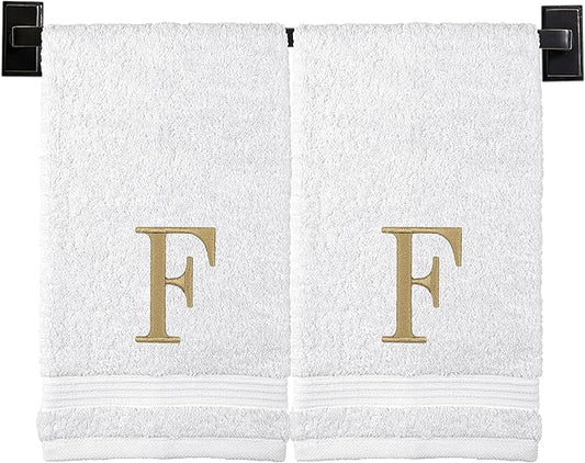 Monogrammed Hand Towels for Bathroom | Luxury Turkish Cotton | Embroidered in USA | Set of 2 | Choose Set Color and Monogram Color | A - Z | Modern Font
