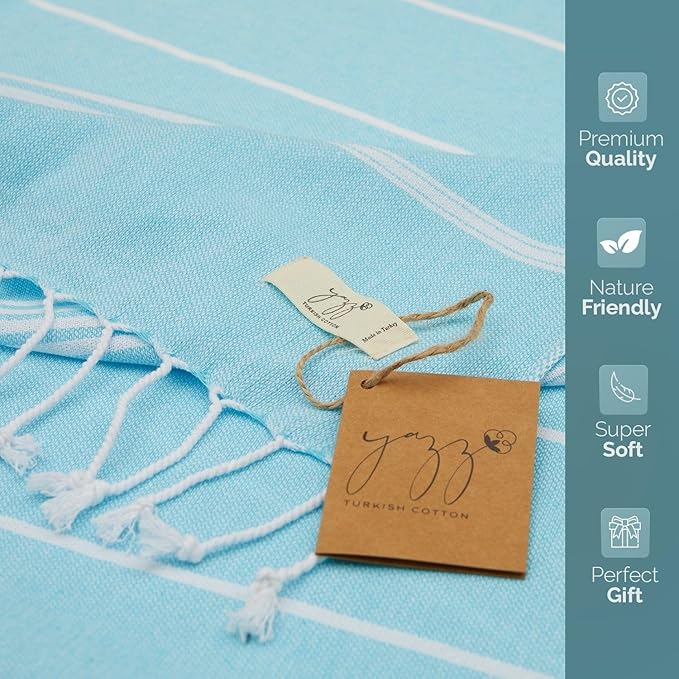 Hand Towels - Set of 2, 18" x 30" inches, Decorative Peshtemal Cotton Hand Towels for Kitchen, Bath, Guest, Face, Hair, Gym, Yoga, Dishcloth, Travel (Turquoise)