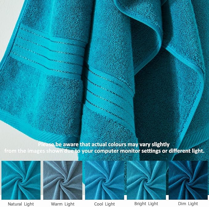 COZYART Crystal Teal/Peacock Blue Bath Towel Set for Bathroom Soft Absorbent Durable 650 GSM Turkish Cotton Towel Set of 6, 2 Large Bath Towels, 2 Hand Towels, 2 Washclothes