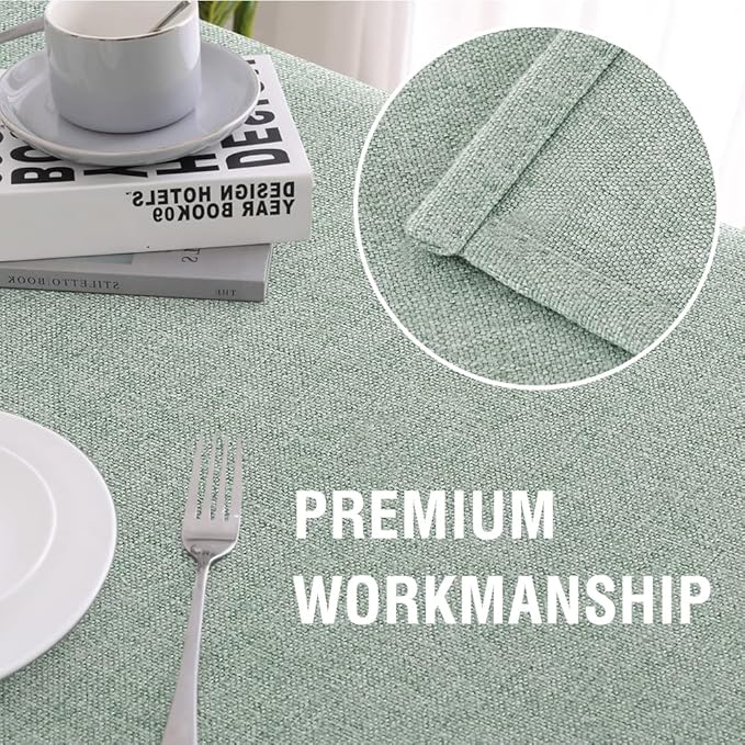 H.VERSAILTEX Linen Textured Tablecloth Round 70 inch Waterproof Decorative Table Cloth Spill-Proof Linen Look Cover for Party Table Extra Soft and Thick Fabric Wrinkle Free, Heather Sage
