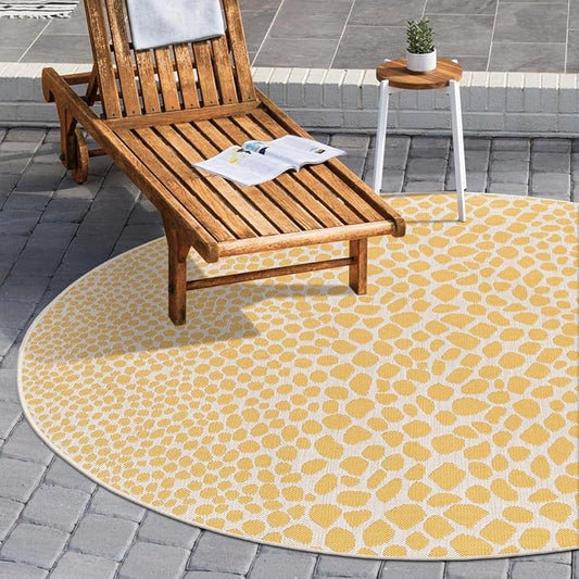 Unique Loom Outdoor Collection Area Rug - Cape Town (13' Round, Yellow Ivory/ Ivory)