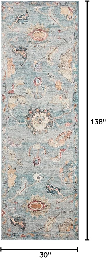 Loloi Margot Collection MAT-06 Denim/Multi 2'-6" x 11'-6" Runner Rug feat. CloudPile, No-Shed Easy Clean Large Patterned Area Rug for Living Room, Bedroom, Dining Area