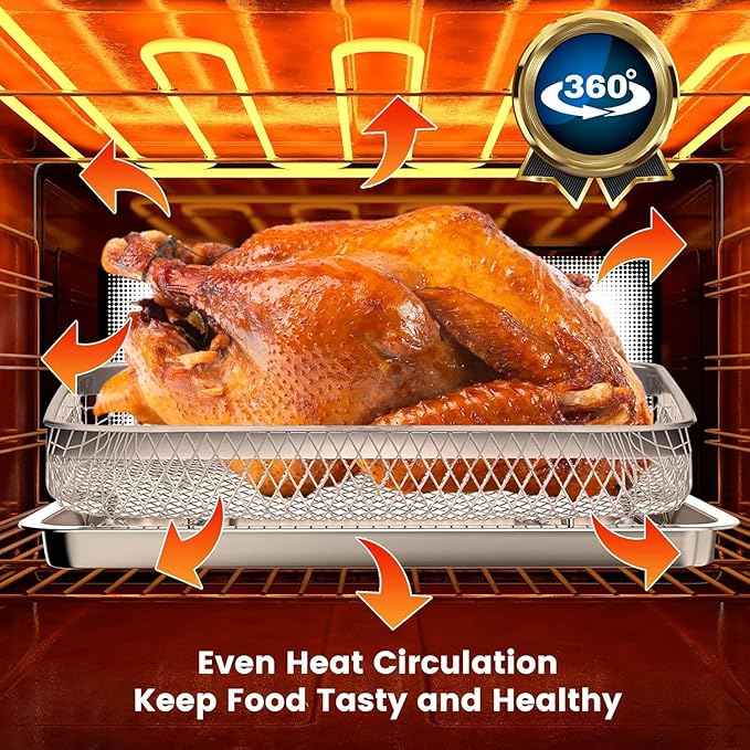 Air Fryer Tray Replacement for Cuisinart TOA-28 AFR-25 Toaster Air Fryer Convection Oven, 10.74 * 9.09'' Non-stick Mesh Air Fryer Stainless Steel Basket Wire Rack Accessories Parts, Dishwasher Safe