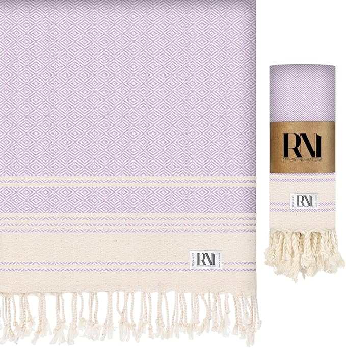 Refinery No. 1 Ottoman Diamond Weave Turkish Peshtemal Beach Bath Gym Yoga Towel 36” x 71”-Orchid