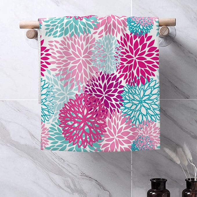 Hand Towels Set of 2 Bright Floral Towels for Bathroom Soft Absorbent Decorative Hand Bath Towels Dish Towels for Kitchen Sports Gym Yoga Home Decor 14 x 28 in