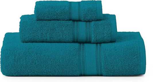 LANE LINEN Luxury Bath Towels Set - 3 Piece Set, 100% Cotton Bathroom Towels, Zero Twist, Quick Dry Absorbent Bath Towel, Super Soft, 1 Bath Towel, 1 Hand Towel, 1 Wash Cloths - Sea Port