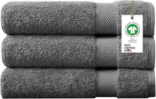 Delara 100% Organic Cotton Towels 650 GSM Plush Feather Touch Quick Dry Bath Sheet, Pack of 3 GOTS Certified, Oeko-Tex Green Certified, Organic Cotton Bath Sheet, 36"X70"